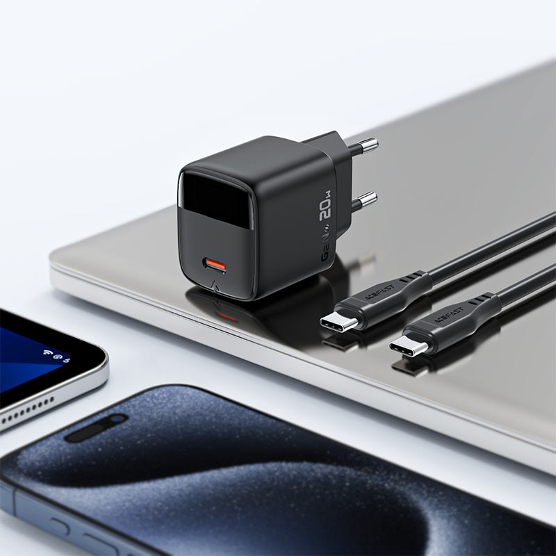 Зарядний пристрій 1xUSB-C 20W Gan A113 Fast Charger + USB-C cable with digital display black Acefast (6974316284420) на малюнкі №8