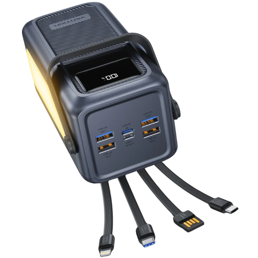 УМБ Vention 50000mAh 22,5W PD,QC, 4xUSB-A/Micro-B/USB-C/ with Built-in cables Gray (FKWH0) на малюнкі №3