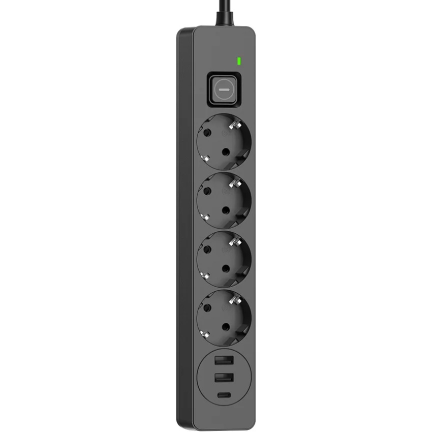 Мережевий фільтр-подовжувач СolorWay 4 розетки/3USB (2USB-A + 1 TYPE-C) (24W) Black 2M (CW-CHE432PDB) Чорний на малюнкі №2