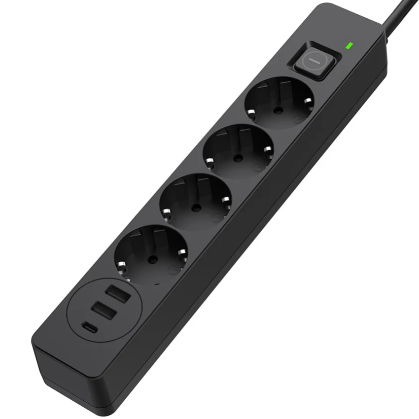 Мережевий фільтр-подовжувач СolorWay 4 розетки/3USB (2USB-A + 1 TYPE-C) (24W) Black 2M (CW-CHE432PDB) Чорний на малюнкі №4