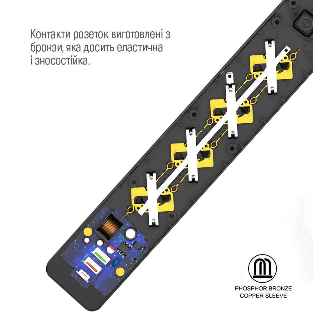 Мережевий фільтр-подовжувач СolorWay 4 розетки/3USB (2USB-A + 1 TYPE-C) (24W) Black 2M (CW-CHE432PDB) Чорний на малюнкі №7