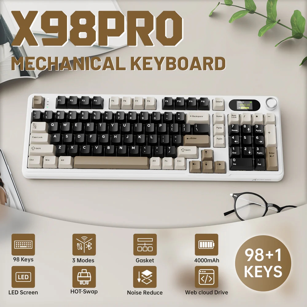 Клавіатура ігрова механічна Attack Shark X98 Pro 99кл. RGB, Wireless, TFT disp, Cheese white (X98PROCW_AS) Білий на малюнкі №3