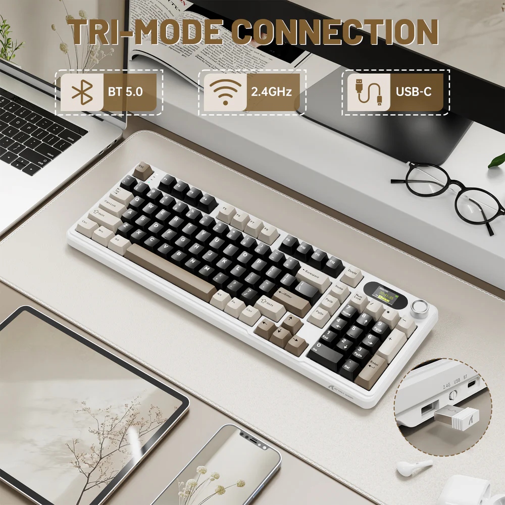 Клавіатура ігрова механічна Attack Shark X98 Pro 99кл. RGB, Wireless, TFT disp, Cheese white (X98PROCW_AS) Білий на малюнкі №4