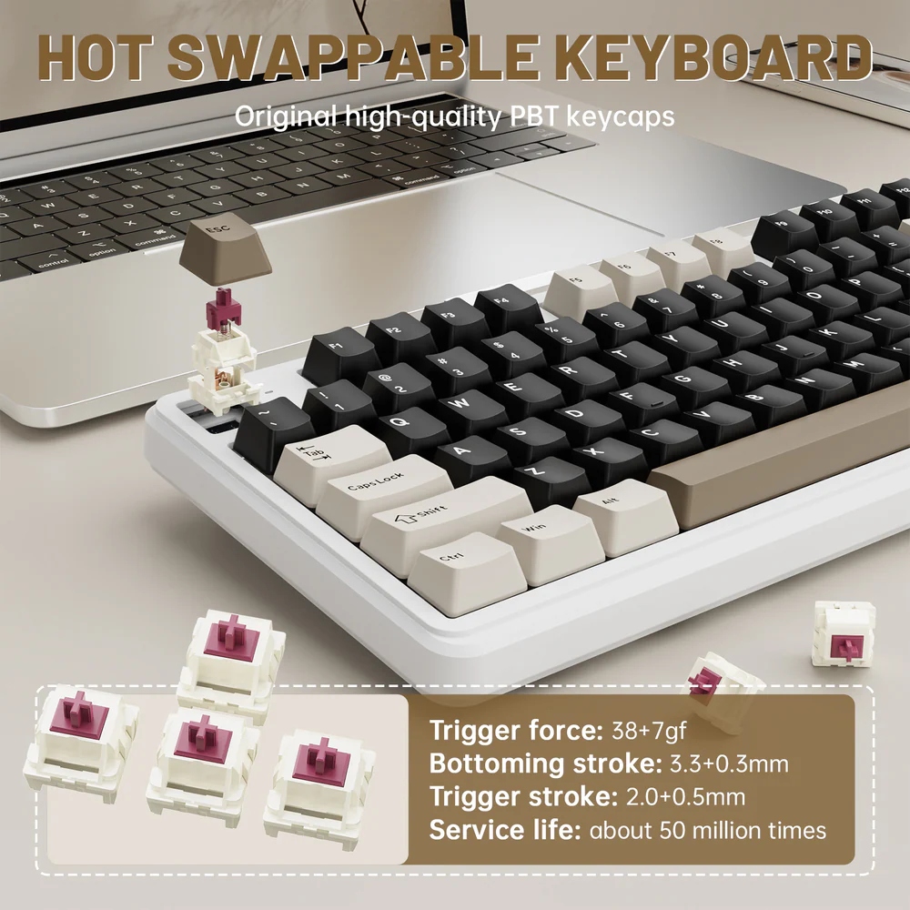 Клавіатура ігрова механічна Attack Shark X98 Pro 99кл. RGB, Wireless, TFT disp, Cheese white (X98PROCW_AS) Білий на малюнкі №5