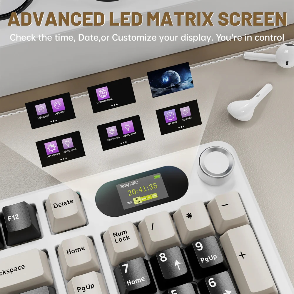 Клавіатура ігрова механічна Attack Shark X98 Pro 99кл. RGB, Wireless, TFT disp, Cheese white (X98PROCW_AS) Білий на малюнкі №7