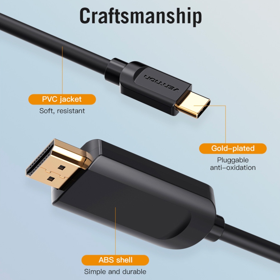 Кабель USB 3.1 Type-C M - HDMI M, 1.5m 4K 30 Гц Thunderbolt 3 HDCP2.2 PVC Black Vention (CGUBG) на малюнкі №8