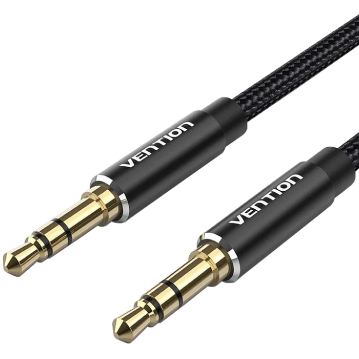 Кабель AUX Audio TRS M/M, 1.5м, чорний, обплетення, Vention (BAWBG) Чорний на малюнкі №1