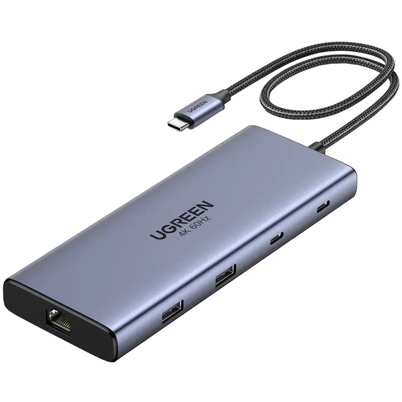 Док-станція USB3.2 Type-C -- HDMIx2,4K60Hz/2xUSB-A/2xUSB-C 3.2/ RJ45/SD/TF/PD 100W CM639 Ugreen (45380) на малюнкі №1
