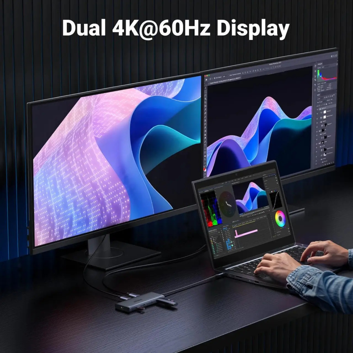 Док-станція USB3.2 Type-C -- HDMIx2,4K60Hz/2xUSB-A/2xUSB-C 3.2/ RJ45/SD/TF/PD 100W CM639 Ugreen (45380) на малюнкі №4