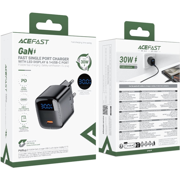 Зарядний пристрій 1xUSB-С 30W with digital display Gan A115 Black Acefast (6974316284444) на малюнкі №5