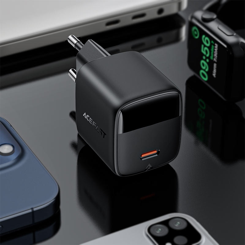 Зарядний пристрій 1xUSB-С 30W with digital display Gan A115 Black Acefast (6974316284444) на малюнкі №6