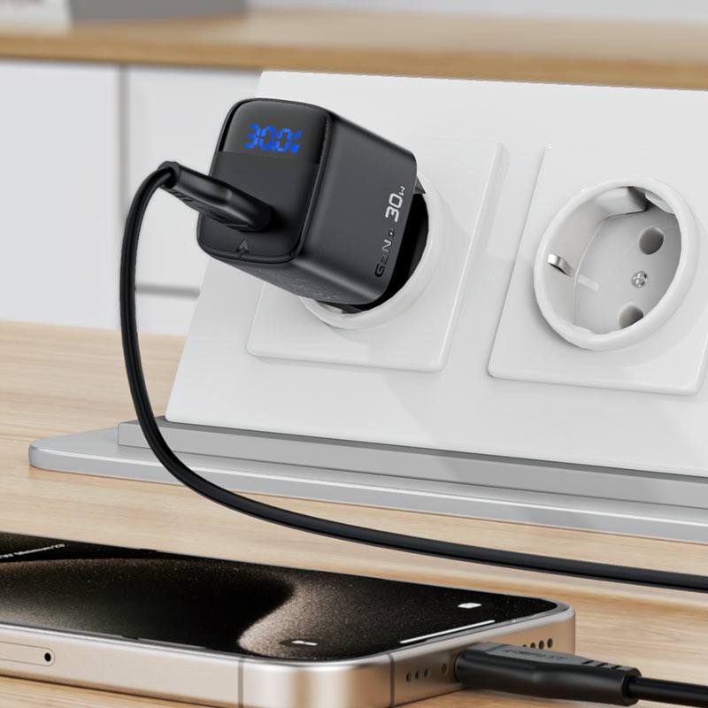 Зарядний пристрій 1xUSB-С 30W with digital display Gan A115 Black Acefast (6974316284444) на малюнкі №7