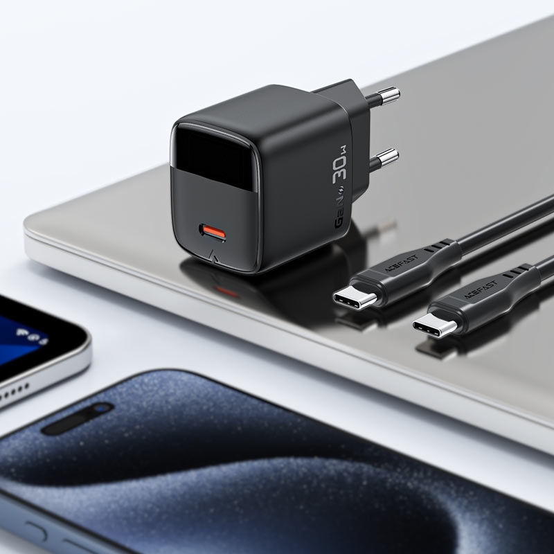Зарядний пристрій 1xUSB-С 30W with digital display Gan A115 Black Acefast (6974316284444) на малюнкі №8