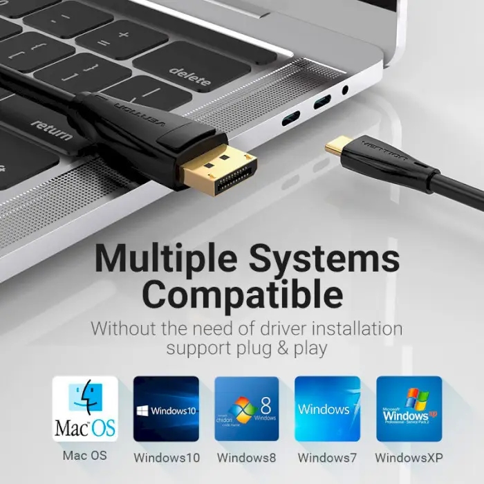 Кабель USB 3.1 Type-C M - DisplayPort M, 2.0м v.1.4 8K60Hz Aluminum Alloy чорний Vention (CGYBH) на малюнкі №6