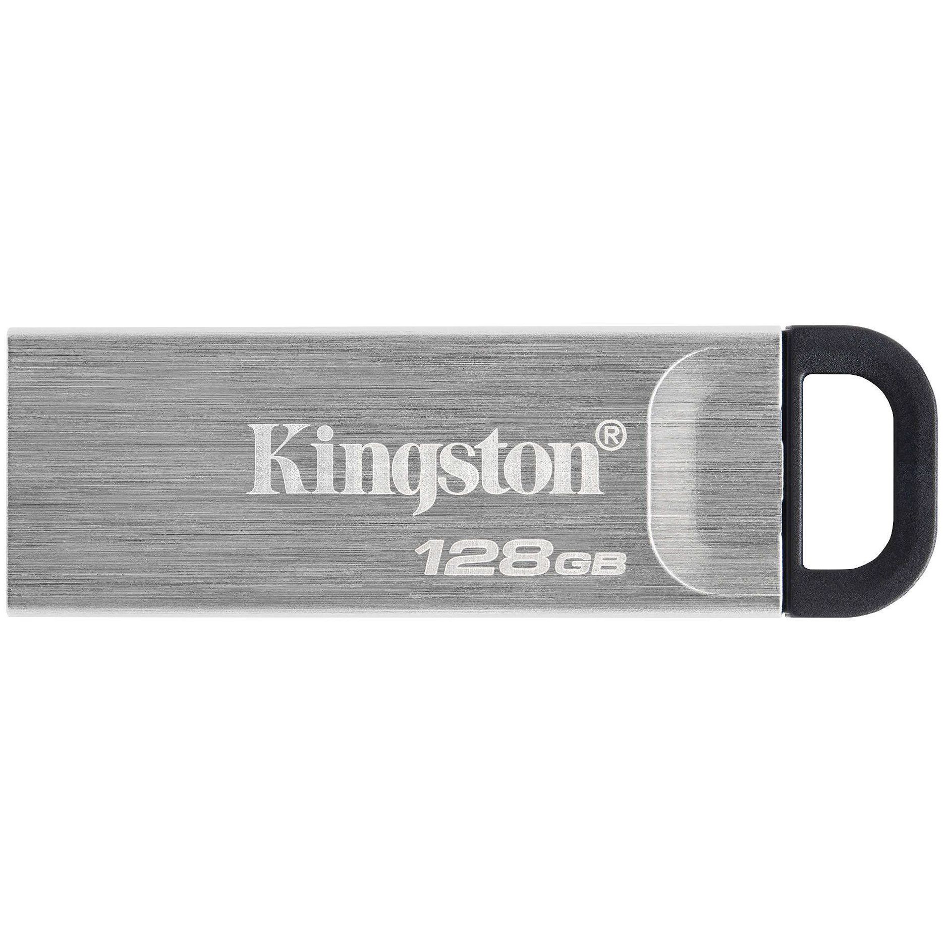 USB Flash Kingston 128GB USB 3.2 Gen 1 DataTraveler Kyson Metal, Silver/Black, Retail (DTKN/128GB#) на малюнкі №1