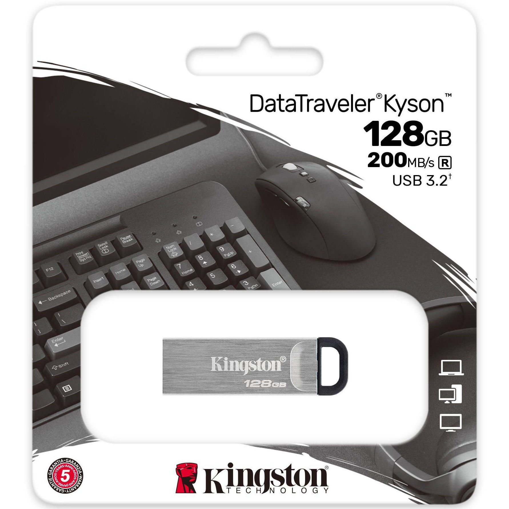 USB Flash Kingston 128GB USB 3.2 Gen 1 DataTraveler Kyson Metal, Silver/Black, Retail (DTKN/128GB#) на малюнкі №3