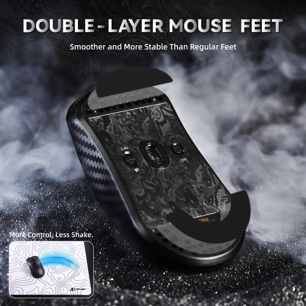 Мишка Attack Shark R11 Ultra, Wireless/Bluetooth, 42000dpi. (PAW3950MAX) 6кн, Phantom Shark (R11ULTRAPS_AS) Чорний на малюнкі №7