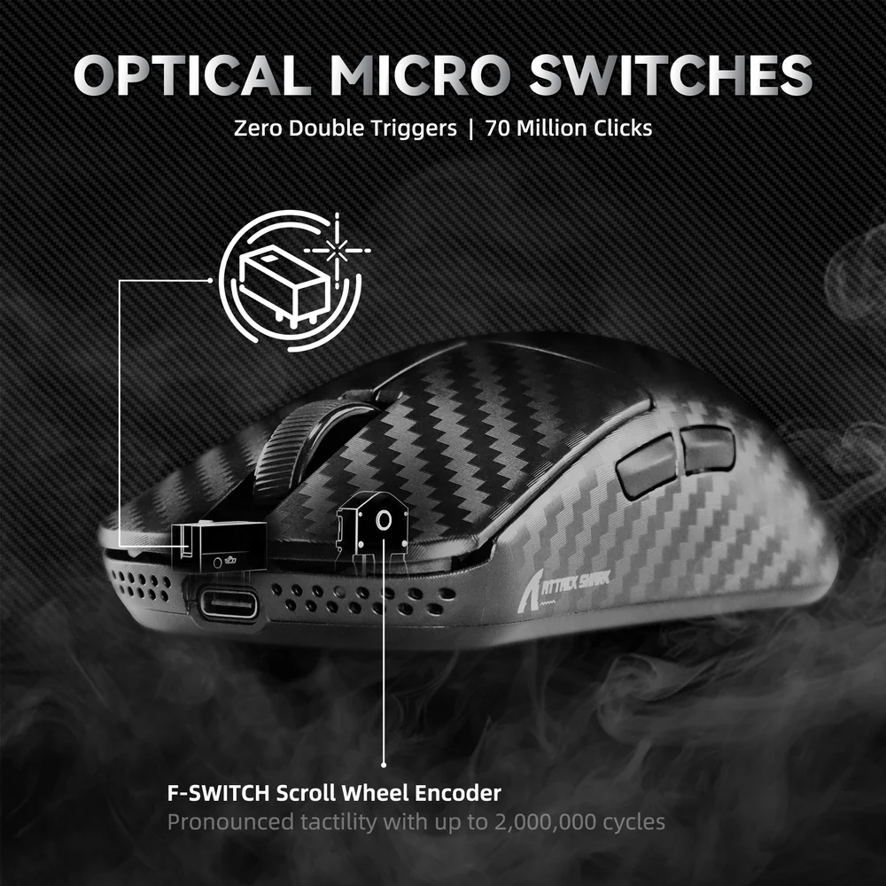 Мишка Attack Shark R11 Ultra, Wireless/Bluetooth, 42000dpi. (PAW3950MAX) 6кн, Phantom Shark (R11ULTRAPS_AS) Чорний на малюнкі №9