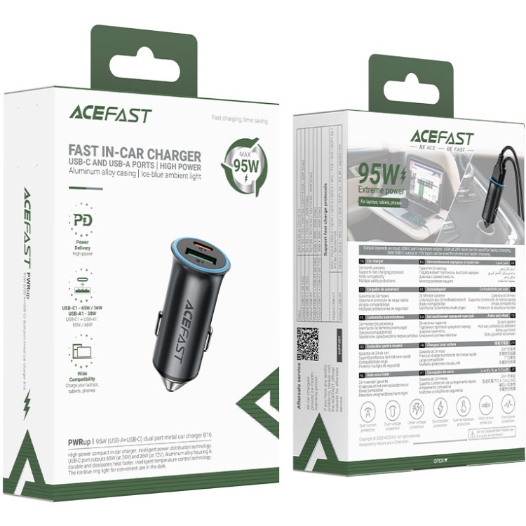 Автозарядка 2xUSB 95W (USB-C + USB-A) + cable USB-C B16 Acefast (6974316285304) на малюнкі №5
