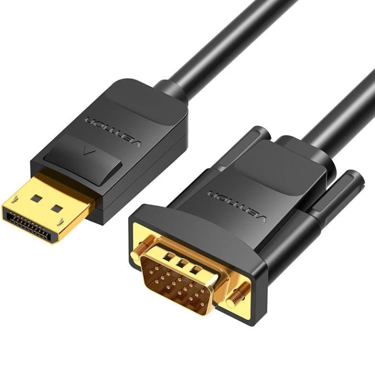 Кабель DisplayPort M - VGA M, 2.0м, 1080P 60Гц, Gold-Plated, чорний Vention (HBLBH) на малюнкі №1