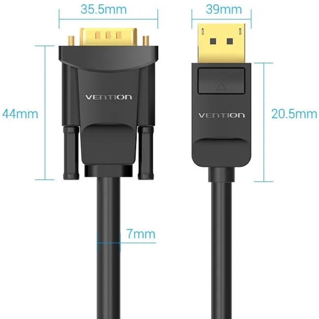 Кабель DisplayPort M - VGA M, 2.0м, 1080P 60Гц, Gold-Plated, чорний Vention (HBLBH) на малюнкі №2
