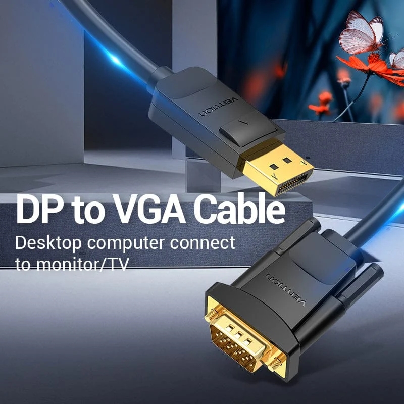 Кабель DisplayPort M - VGA M, 2.0м, 1080P 60Гц, Gold-Plated, чорний Vention (HBLBH) на малюнкі №3