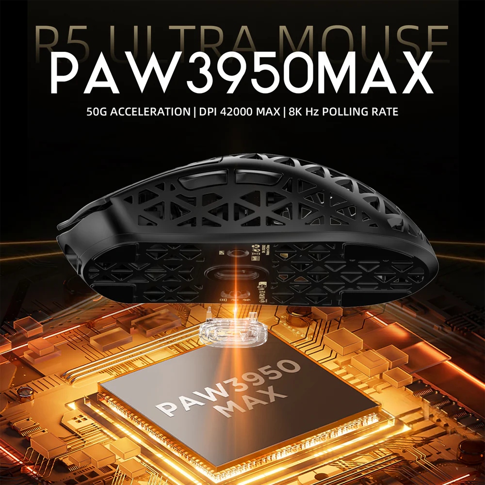 Мишка Attack Shark R5 Ultra, Wireless, PAW3950MAX сенсор, 42000dpi, 6кн, Black (R5ULTRAB_AS) Чорний на малюнкі №5