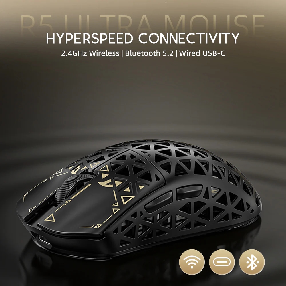 Мишка Attack Shark R5 Ultra, Wireless, PAW3950MAX сенсор, 42000dpi, 6кн, Black (R5ULTRAB_AS) Чорний на малюнкі №7