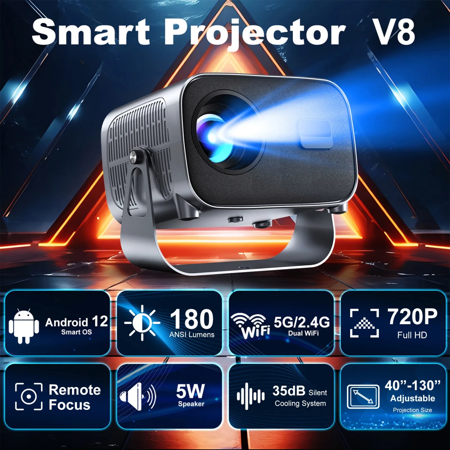 Проєктор H96 MAX V8 LED LCD HD 180AL 16:9 CPU:RK3566 1G/8G Android 12.0 WiFi6 BT сірий (H96MAX_V8) на малюнкі №3