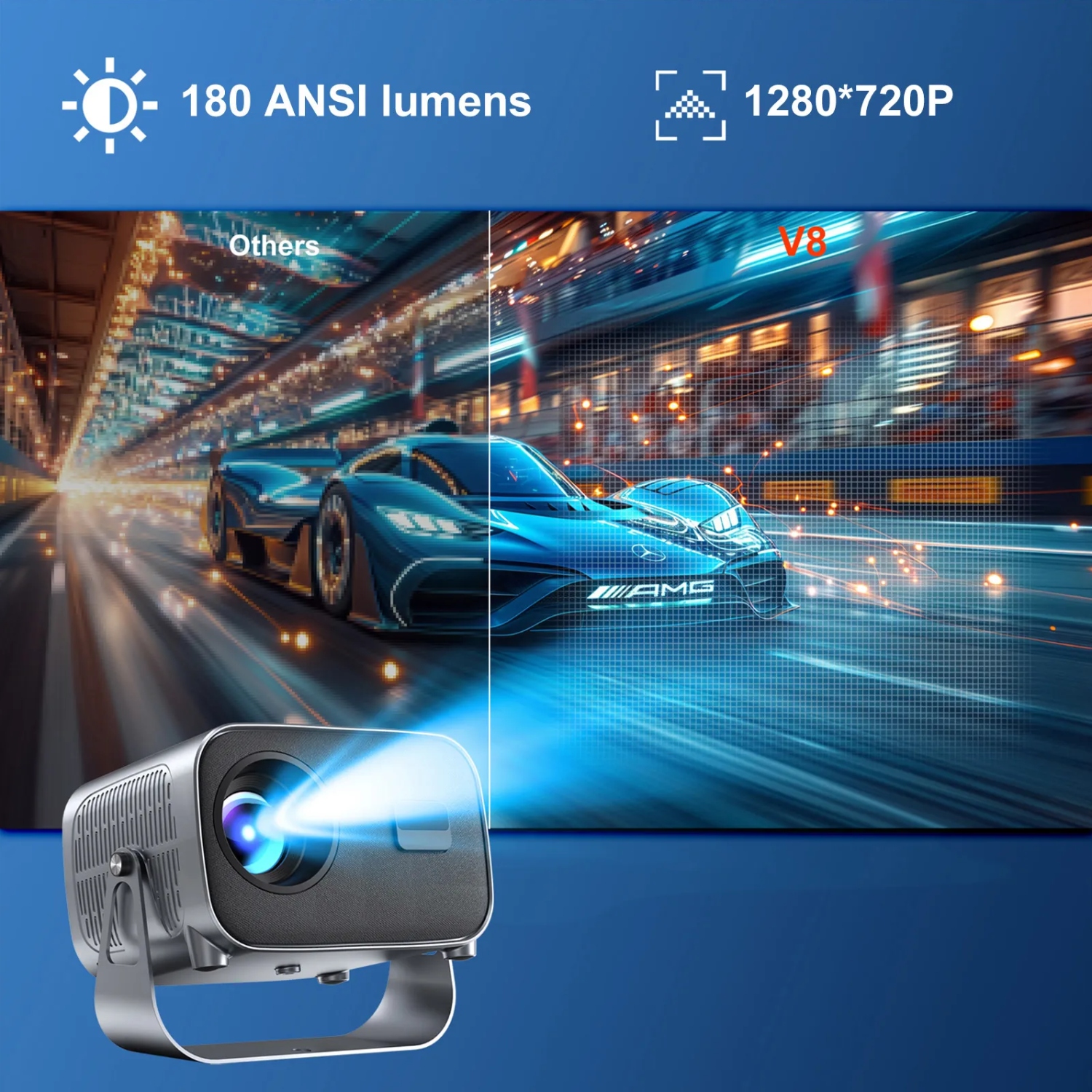 Проєктор H96 MAX V8 LED LCD HD 180AL 16:9 CPU:RK3566 1G/8G Android 12.0 WiFi6 BT сірий (H96MAX_V8) на малюнкі №4