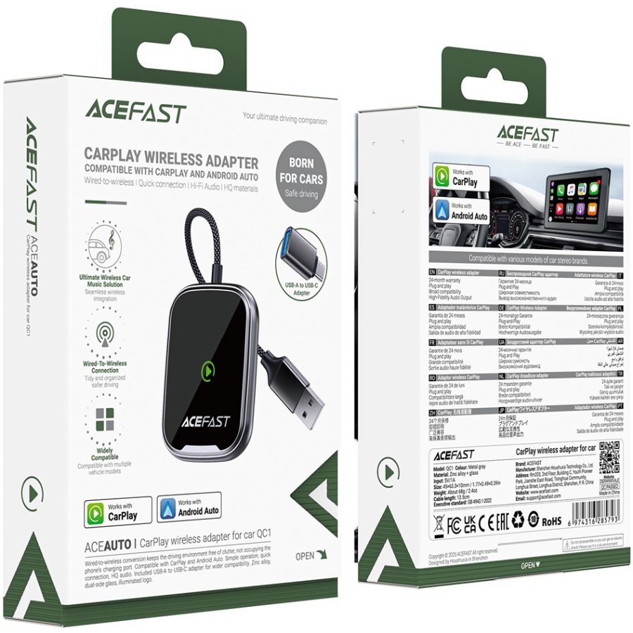 Адаптер CarPlay/Android AUTO wireless for car QC1 Acefast (6974316285793) на малюнкі №5