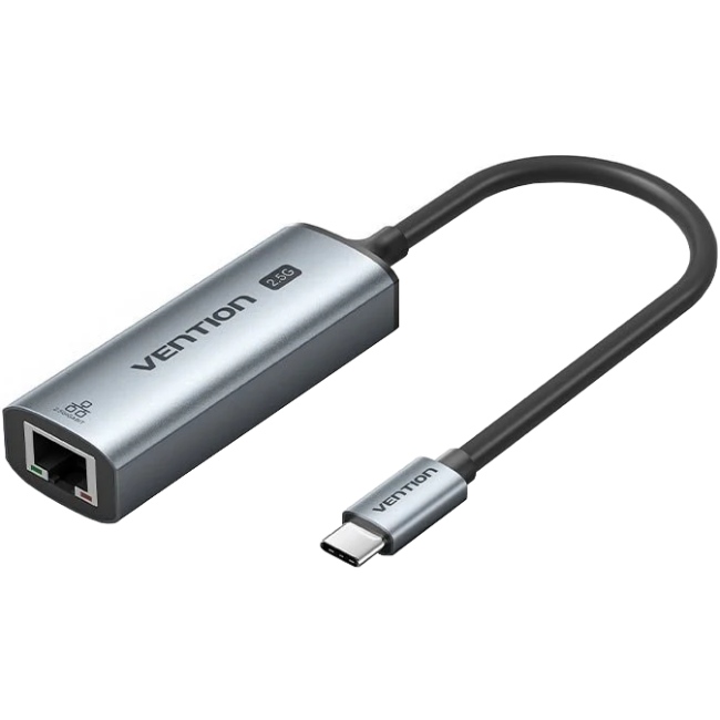 Перехідник USB-С 3.1 -- Ethernet RJ45 2500Mb, Aluminum Alloy, чорний Vention (CFTHB) на малюнкі №1