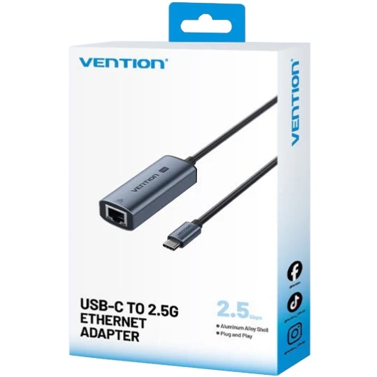 Перехідник USB-С 3.1 -- Ethernet RJ45 2500Mb, Aluminum Alloy, чорний Vention (CFTHB) на малюнкі №3