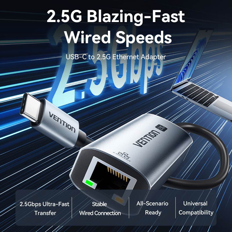 Перехідник USB-С 3.1 -- Ethernet RJ45 2500Mb, Aluminum Alloy, чорний Vention (CFTHB) на малюнкі №4
