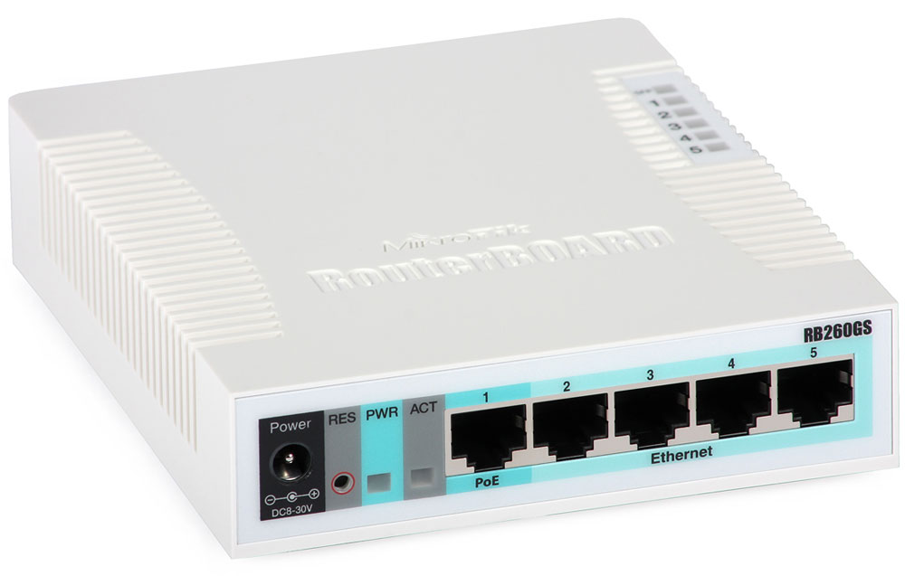 Комутатор Mikrotik RB260GS, 5 Gigabit ports and SFP cage, SwOS, plastic case, PSU (CSS106-5G-1S) на малюнкі №2