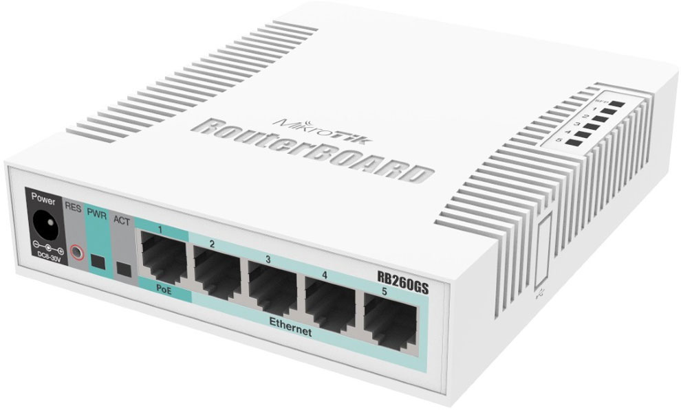 Комутатор Mikrotik RB260GS, 5 Gigabit ports and SFP cage, SwOS, plastic case, PSU (CSS106-5G-1S) на малюнкі №3