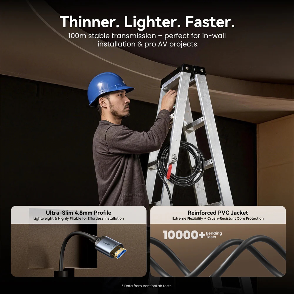 Кабель HDMI M - M, 50.0м, V2.1, Optical 8K 60Гц 48Gbps Aluminum Alloy, сірий Vention (ALTHX) на малюнкі №9