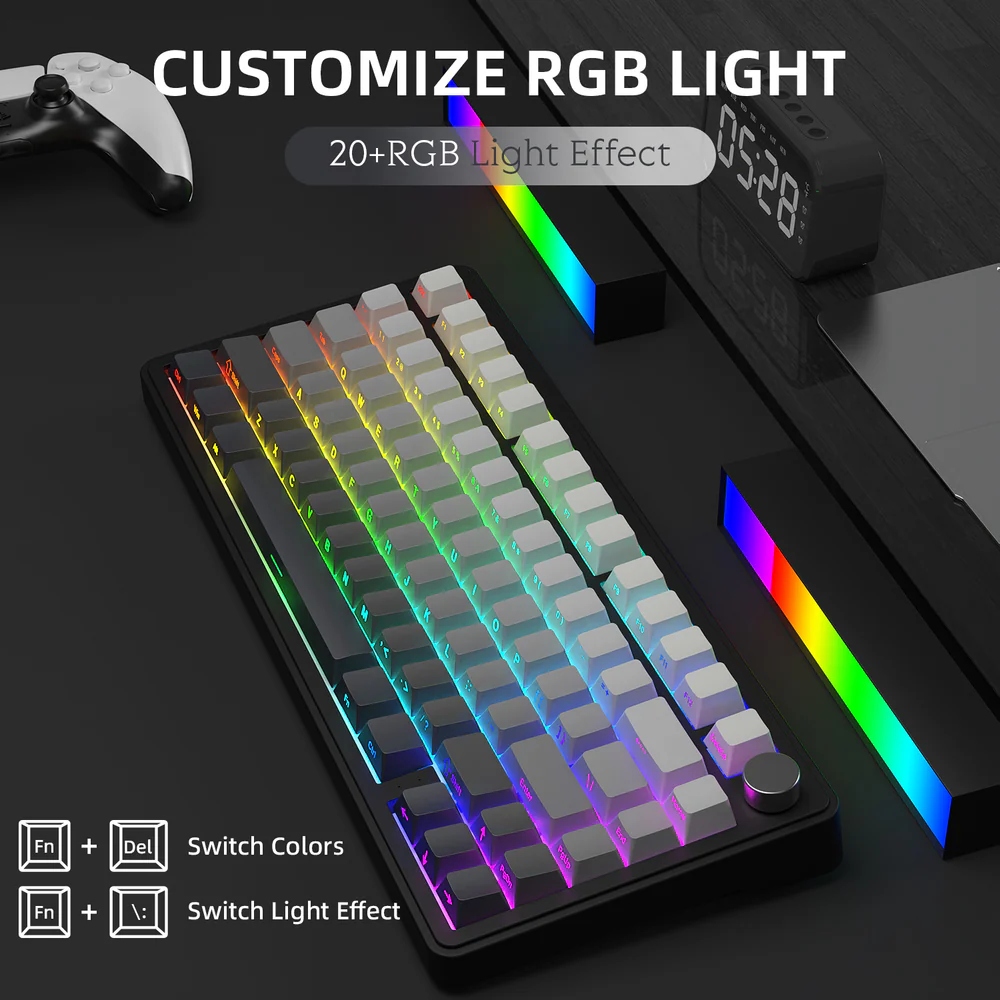 Клавіатура ігрова механічна Attack Shark X85 82кл. RGB,Wireless, White Jade перемикачі Moonlit Night (X85MN_AS) Чорний на малюнкі №5