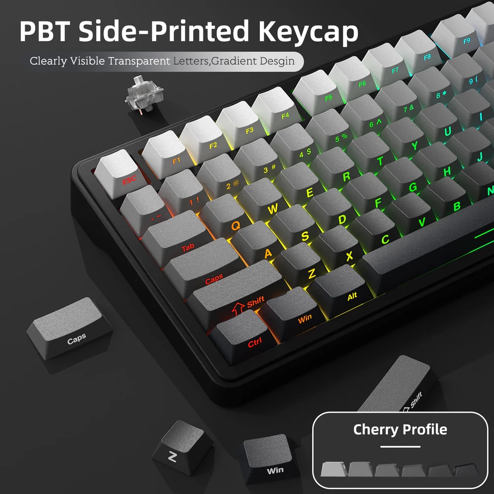 Клавіатура ігрова механічна Attack Shark X85 82кл. RGB,Wireless, White Jade перемикачі Moonlit Night (X85MN_AS) Чорний на малюнкі №6
