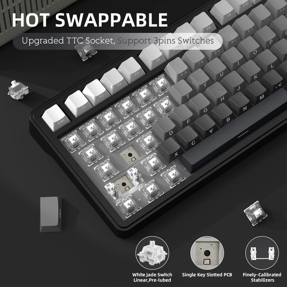 Клавіатура ігрова механічна Attack Shark X85 82кл. RGB,Wireless, White Jade перемикачі Moonlit Night (X85MN_AS) Чорний на малюнкі №7