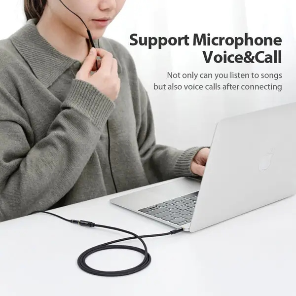 Кабель AUX Audio TRS M/F 2.0м Gold-Plated, нейлонове обплетення, Vention (BHBBH) Чорний на малюнкі №6
