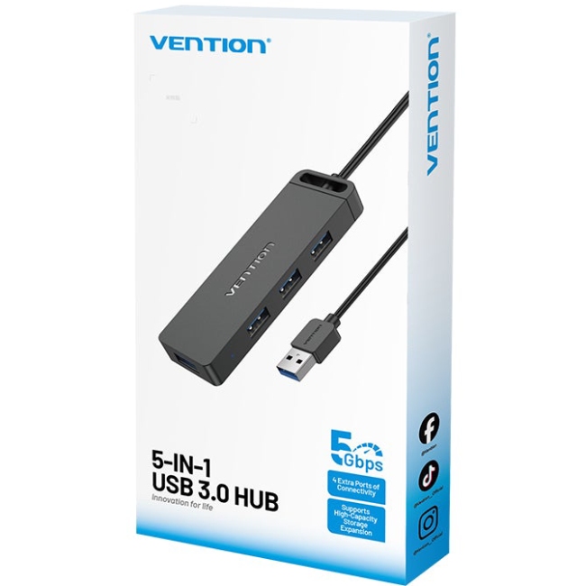 Хаб USB 3.0 - 4xUSB 3.0, 1.0м, з живленням Micro-USB,чорний Vention (CHLBF-SCB2) на малюнкі №3