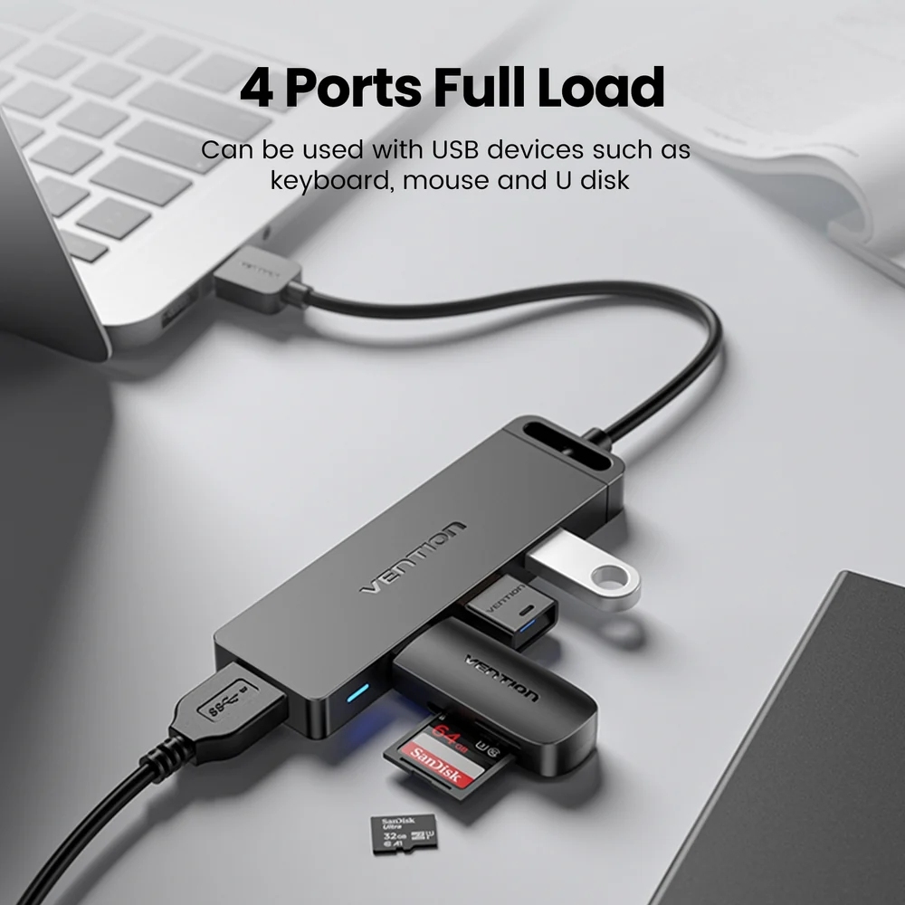 Хаб USB 3.0 - 4xUSB 3.0, 1.0м, з живленням Micro-USB,чорний Vention (CHLBF-SCB2) на малюнкі №9