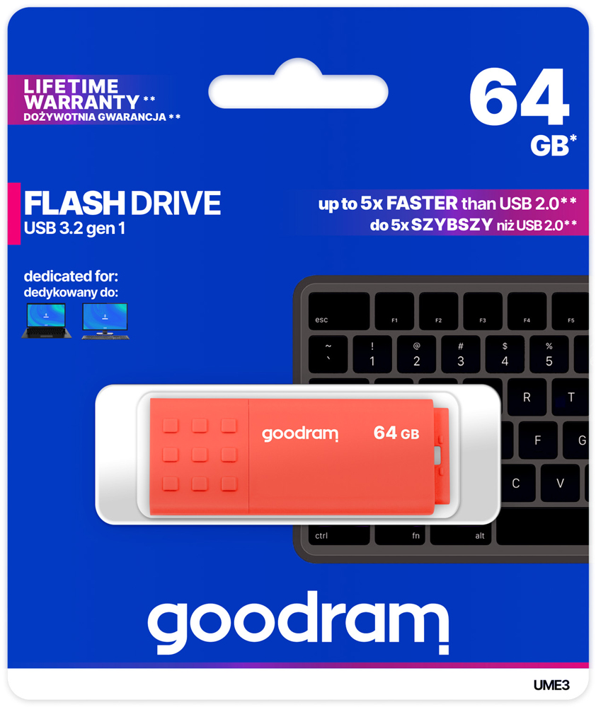 USB Flash GoodRAM 64GB USB 3.0 UME3 Orange, Retail (UME3-0640O0R11#) оранжевий на малюнкі №5