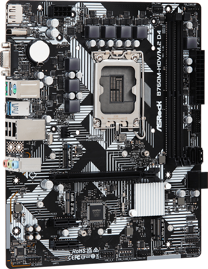ASRock (1700/B760, 2*DDR4, 1xPCIex16, 4xSATA, 3xM.2, GLan, 7.1ch, mATX) (B760M-HDV/M.2 D4) на малюнкі №2
