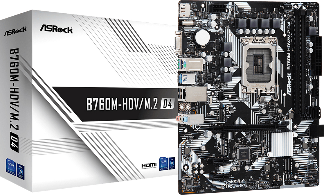 ASRock (1700/B760, 2*DDR4, 1xPCIex16, 4xSATA, 3xM.2, GLan, 7.1ch, mATX) (B760M-HDV/M.2 D4) на малюнкі №5