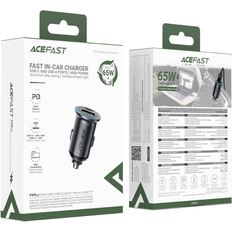 Автозарядка 2xUSB 65W (USB-C + USB-A) B15 Acefast (6974316284963) на малюнкі №5