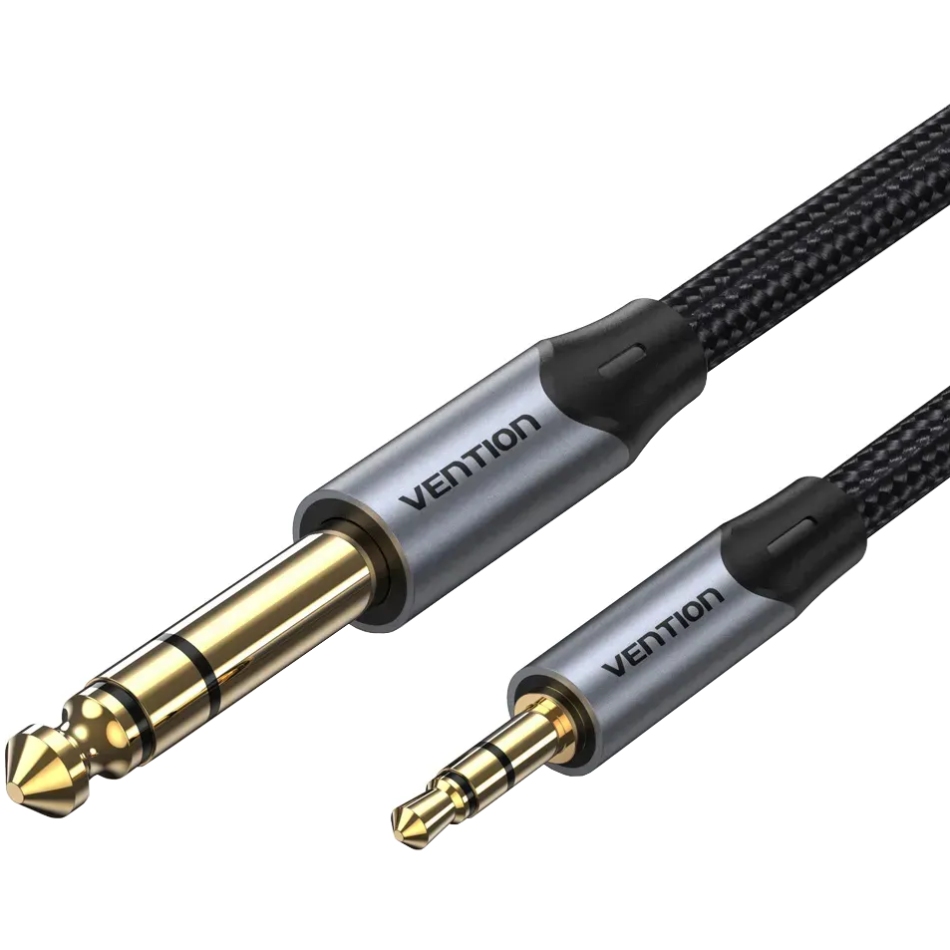 Кабель AUX Audio TRS M-M 3.5мм-6,35мм, 3.0м, сірий, Aluminum Alloy, Vention (BAUHI) Чорний на малюнкі №1