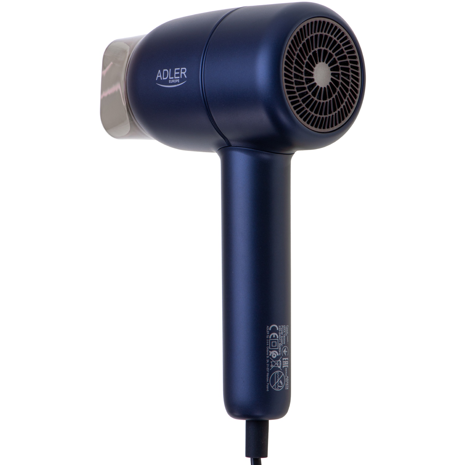 Фен Adler AD 2279b blue 1800Вт/ 2 швидкості/ хол.обдув/ темп.режимів-2/іонізація/ насадки - 1 шт. (AD2279B) Синій на малюнкі №3