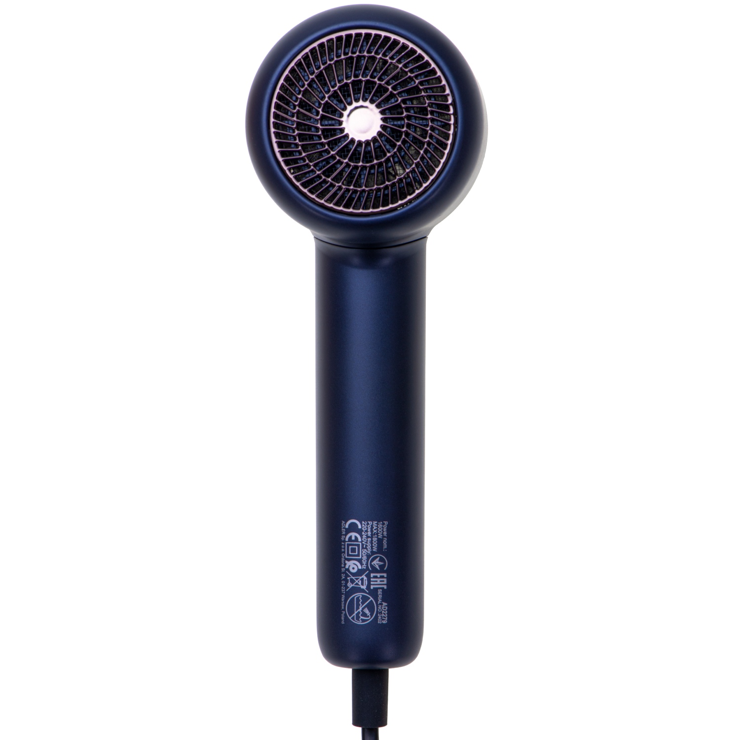 Фен Adler AD 2279b blue 1800Вт/ 2 швидкості/ хол.обдув/ темп.режимів-2/іонізація/ насадки - 1 шт. (AD2279B) Синій на малюнкі №5